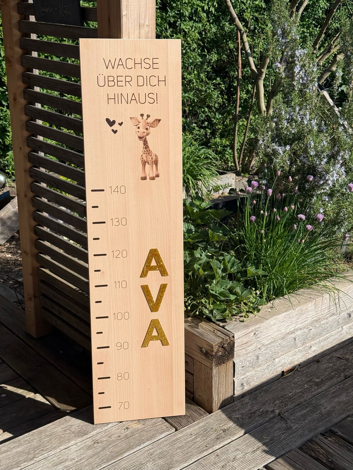 Messlatte für Kinder "WACHSE ÜBER DICH HINAUS!" mit Safari Motiv
