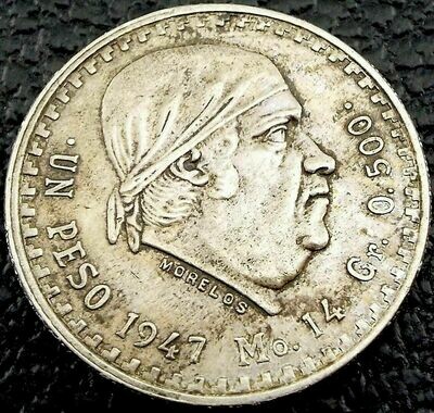 1947 - Un Peso Mexican Morelos - Vintage Mexican $1 Silver Coin ~#3249