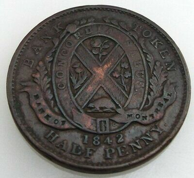 1842 - Prov. of Canada - Bank of Montreal - Half 1/2 Penny ~#3215