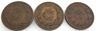 (3)1933 & 35 - Estados Unidos Mexicanos - Mexico Silver Cinco Centavos LOT~#3217