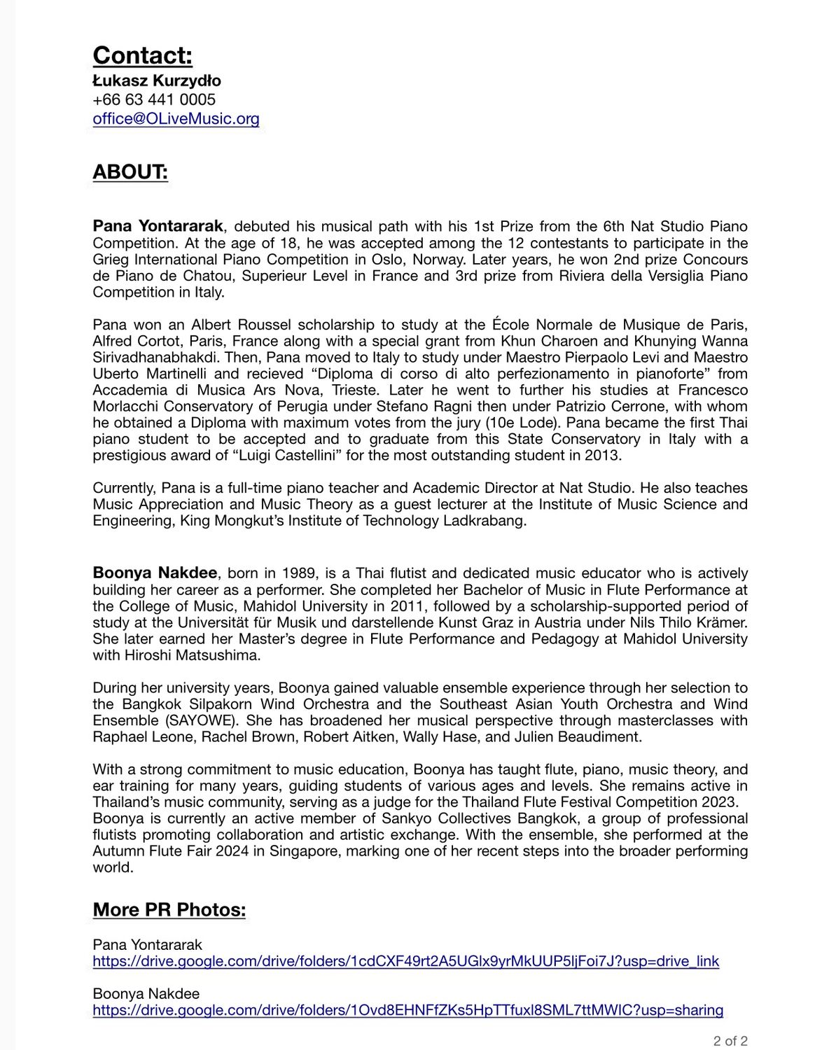 Pana Yontararak, Thailand, piano Boonya Nakdee, Thailand, Flute “Thai Folk and Classics” 09/09/2026, Son Marroig, Deia, 19:30