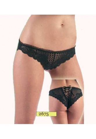 Lace mesh thong with lace-up back