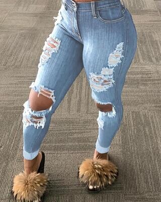 Ripped Cutout Skinny Jeans Blue