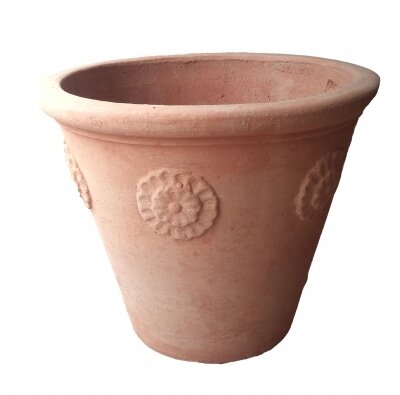 Vaso con rosette - Kleiner Terracotta-Topf mit Rosette
