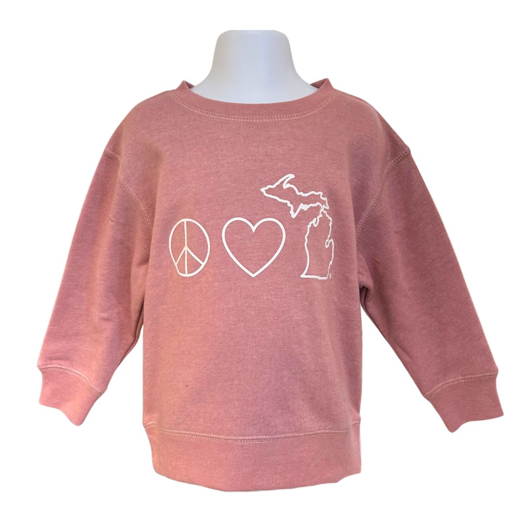 Peace, Love, MI Kids Sweatshirt