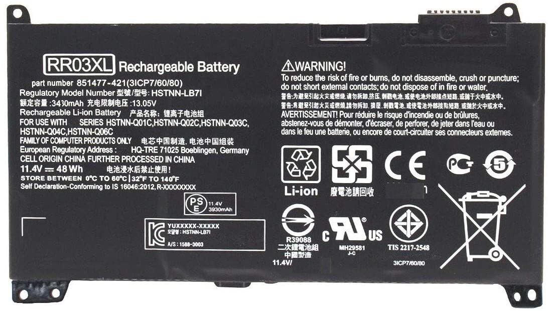 RR03XL battery Compatible for HP ProBook 430 G4, 440 G4, 440 G5, 450 G4, 455 G4, 470 G4, mt20 laptop battery