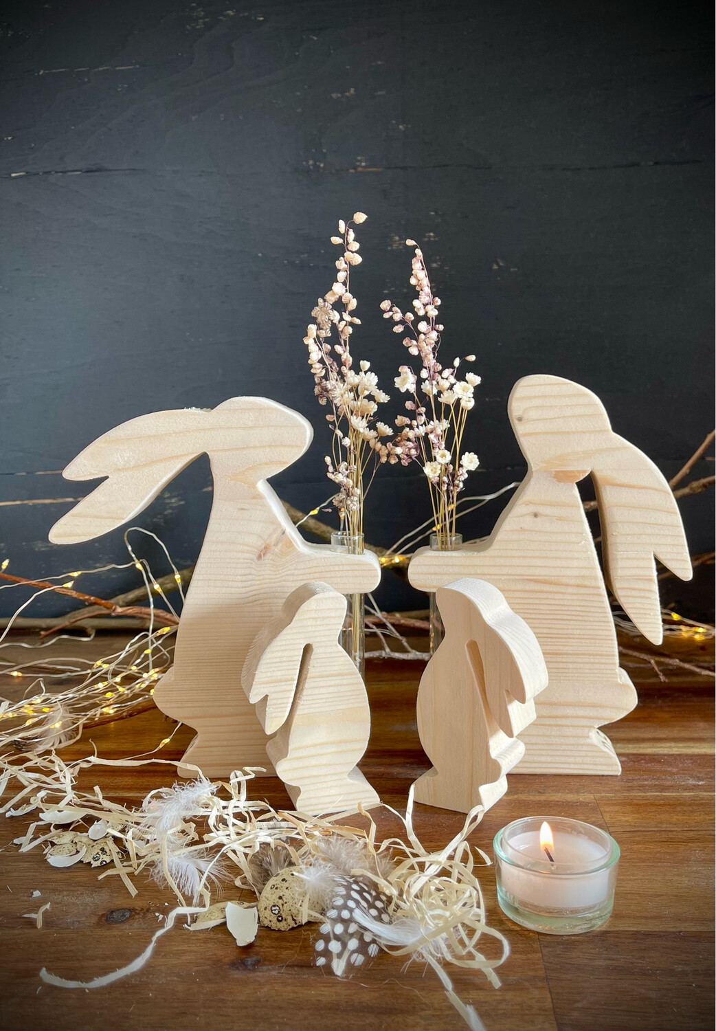 Osterhase Set, 2 teilig mit Reagenzglas / Vase, im Set in natur