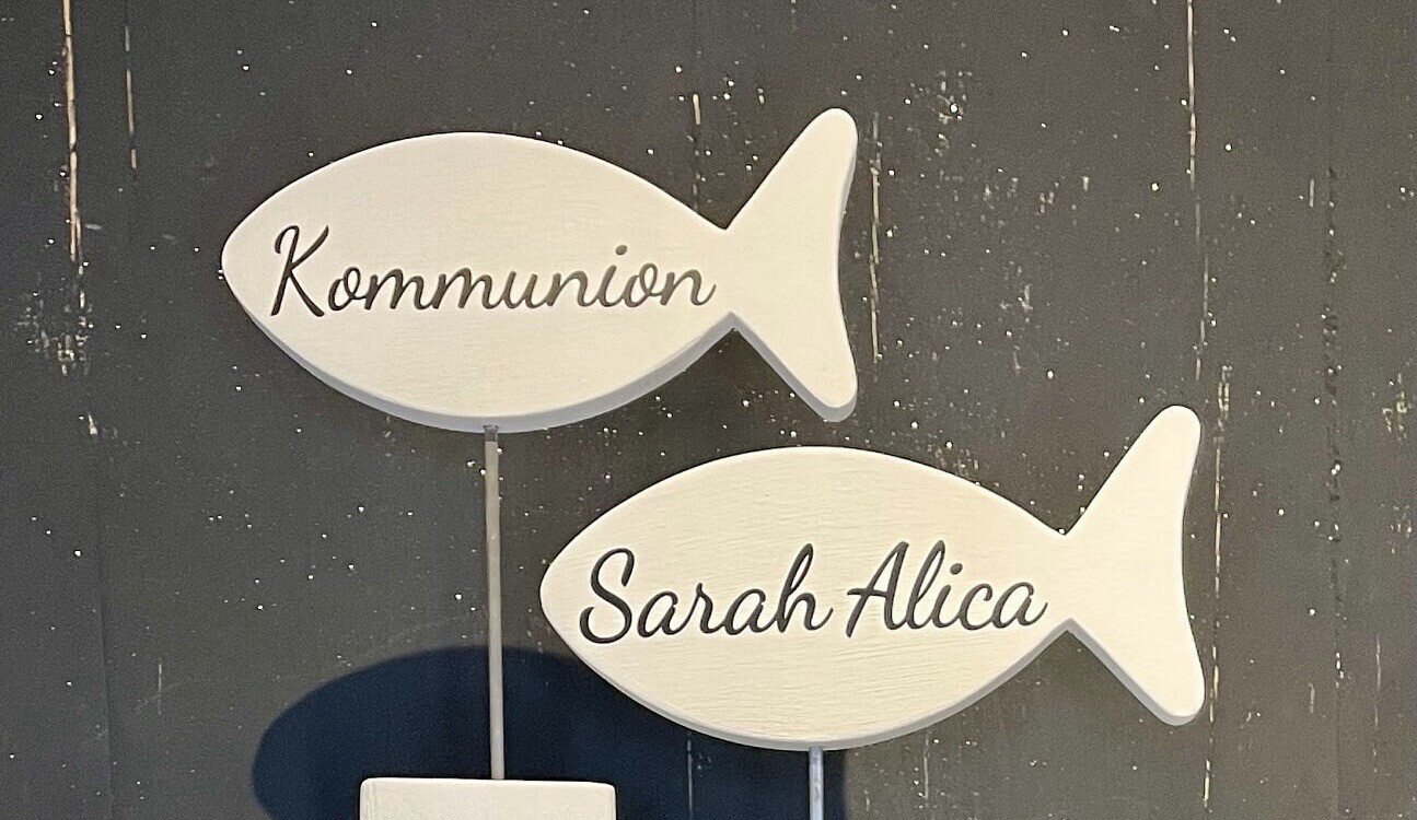 XL Stele mit Fisch  zur Taufe, Kommunion oder Konfirmation