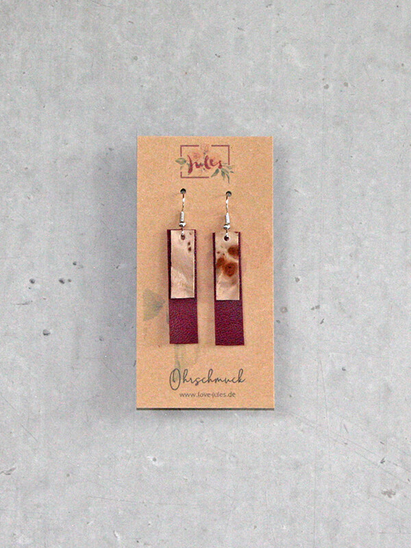 Ohrringe | Rechtecke bordeaux & Holz