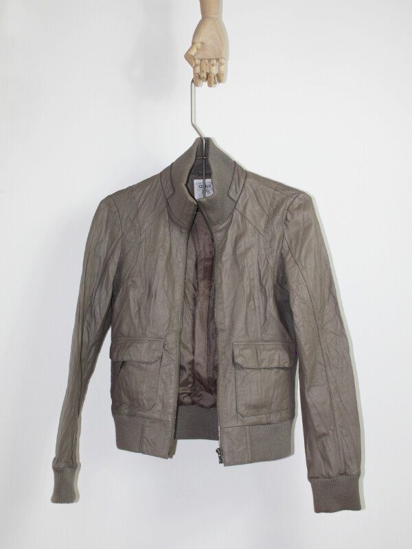 Lederjacke grau Knitteroptik | Only | Größe XS