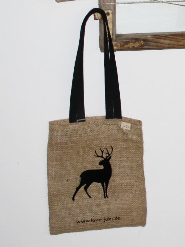COFFEEBAG Shopper Hirsch stehend | schwarz mit langen Henkel