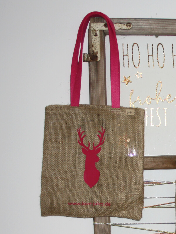 COFFEEBAG Shopper Hirsch rechts | pink mit langen Henkel