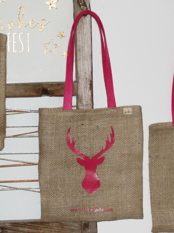 COFFEEBAG Shopper Hirsch frontal | pink mit langen Henkel