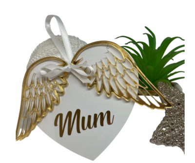 Heart Memorial Bauble-with Wings 