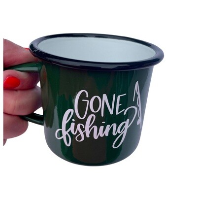 Gone Fishing enamel mug