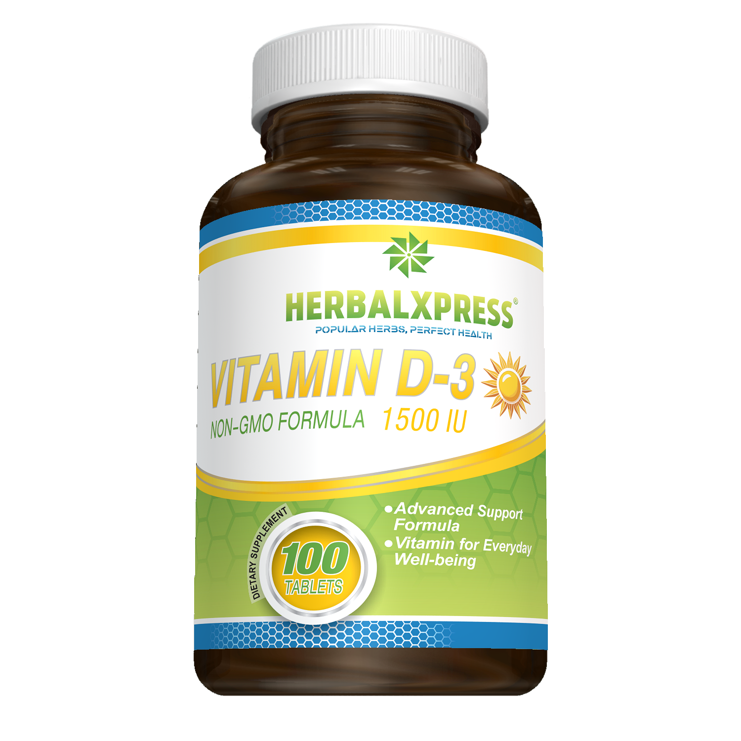 Herbalxpress Vitamin D-3 (as cholecalciferol) 1,500 IU (100 Tablets) - For healthy lifestyle.