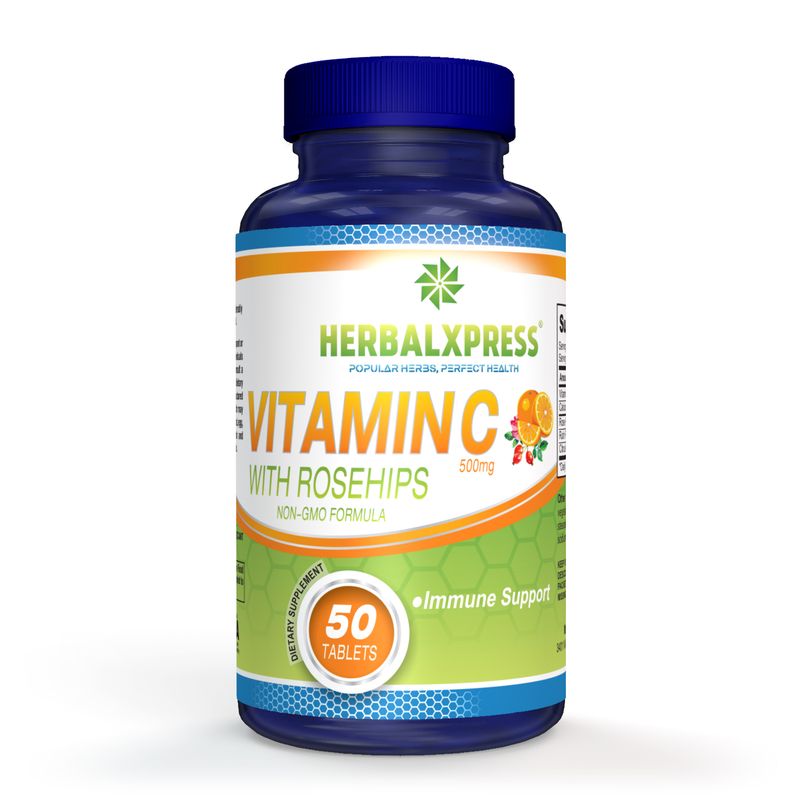 Herbalxpress Vitamin C 500mg with Rosehips Ascorbic Acid &amp; Citrus Bioflavanoids 100 Tablets