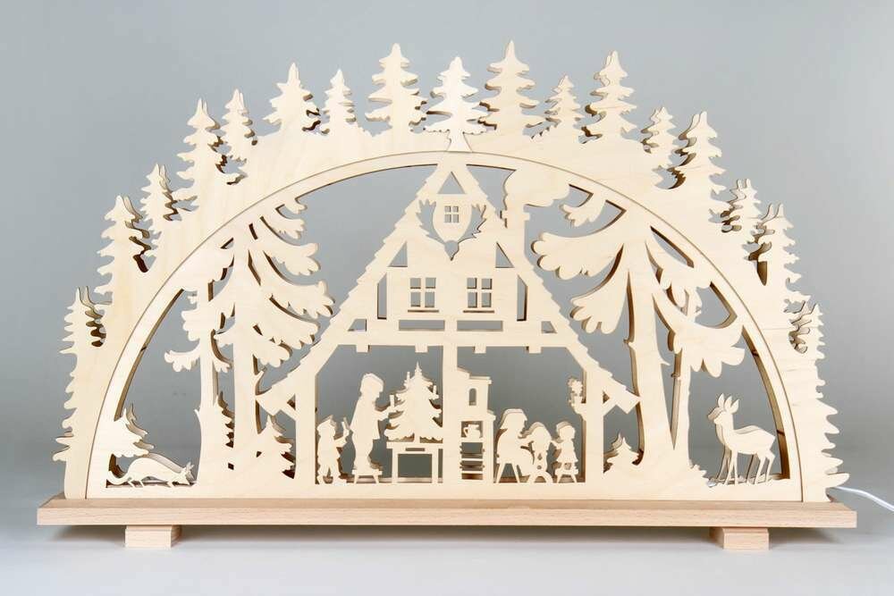 Schwibbogen Waldhaus mit Weihnacht