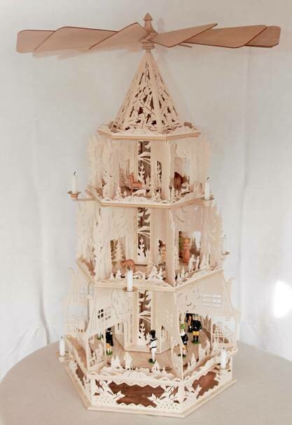 Erzgebirgische Pyramide 3-stöckig – Vorlage für Laubsägearbeiten