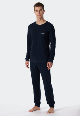 Schiesser Pyjama met Boordjes Donkerblauw 179295