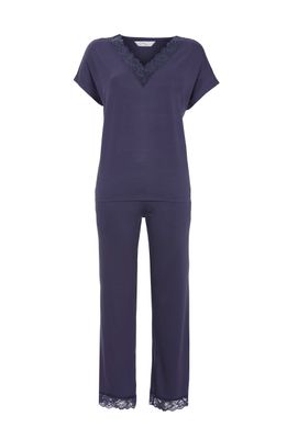 Ringella Pyjama mit langer Hose und Spitzenb orientblau 6271206