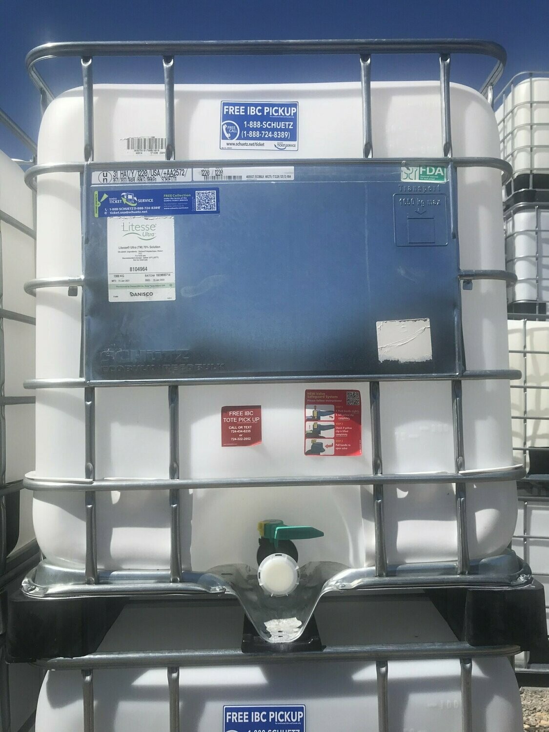 FDA Approved Food Grade / Triple Cleaned 330 gallon tanks.(LIMITED SUPPLY - Call before purchasing to ensure inventory)