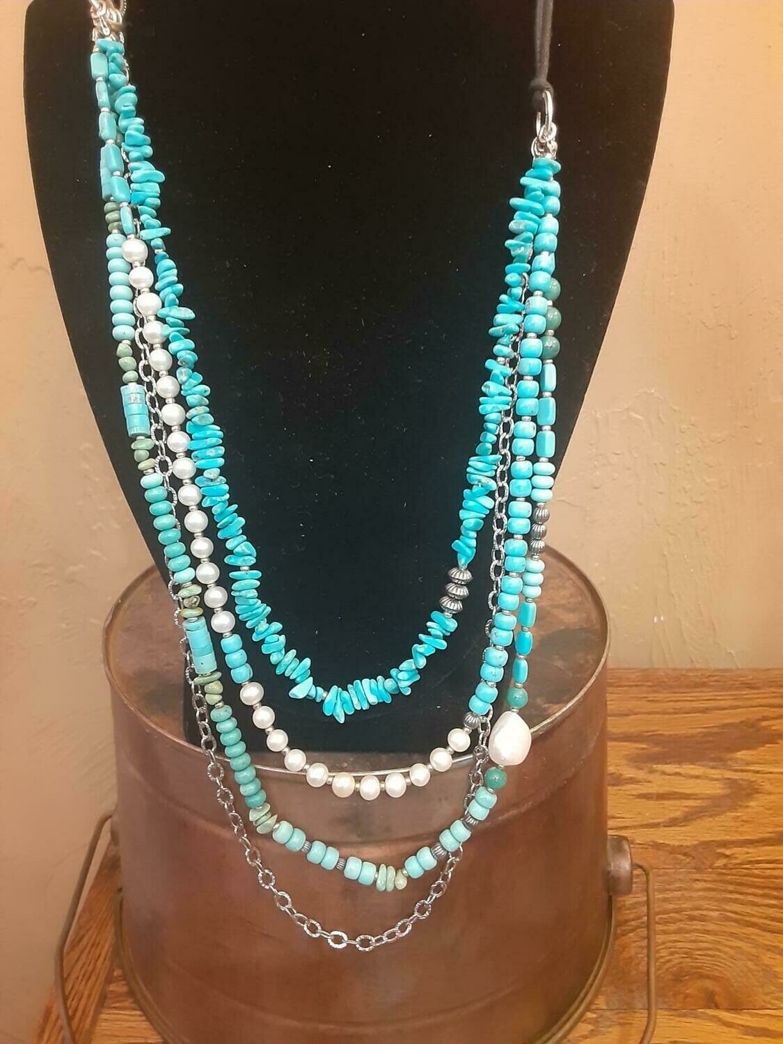 Turquoise Pearl Sterling Silver Necklace