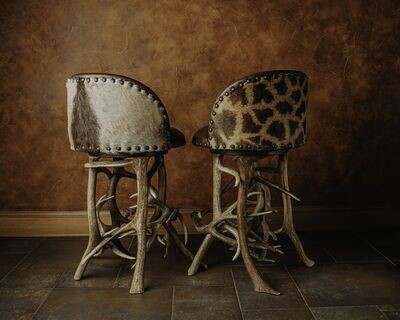 ELK BARSTOOLS WITH AFRICAN HIDES