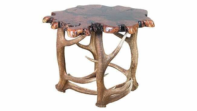 MESQUITE WOOD END TABLE WITH ELK BASE