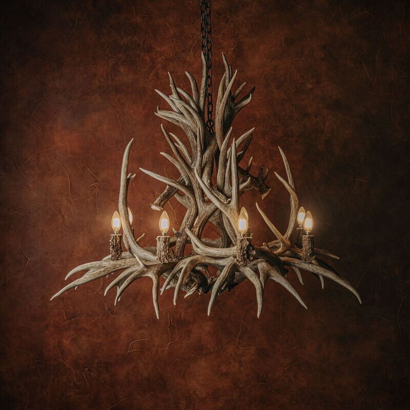 8 LT. MULE DEER CHANDELIER WITH INVERTED BASE