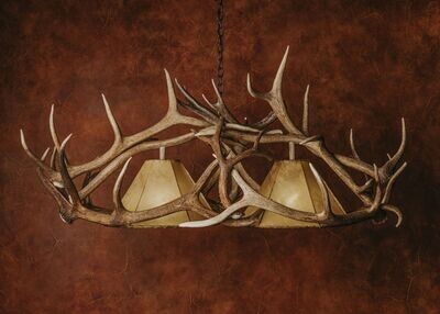 2 LT. ELK ELONGATED POOL TABLE LIGHT WITH RAWHIDE SHADES