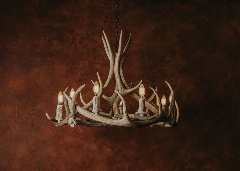 7 LT. SMALL OPEN BOTTOM NATURAL ELK CHANDELIER