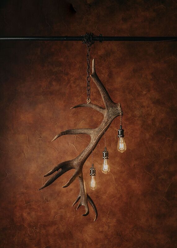 3 LT. RED STAG PENDANT WITH EDISON BULBS