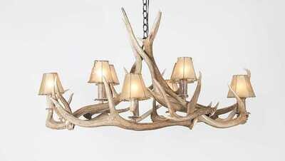 7 LT. SMALL OPEN BOTTOM ELK CHANDELIER WITH SHADES
