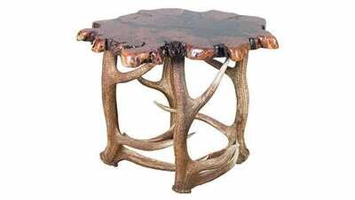 MESQUITE WOOD END TABLE WITH ELK BASE
