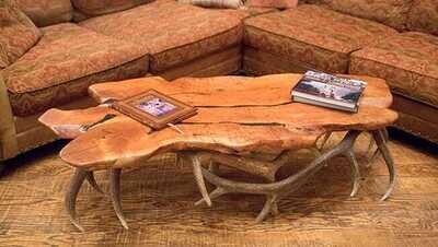 MESQUITE WOOD COFFEE TABLE WITH ELK BASE