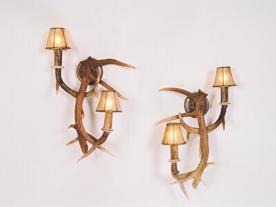 ELK AND WHITETAIL 2 LT. SCONCE WITH ANTIQUE BRASS BACK