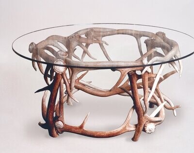 CIRCULAR ELK COFFEE TABLE WITH GLASS TOP