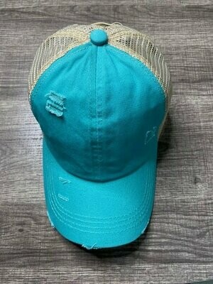 Teal Frayed Hat