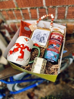 Two Sisters Custom Gift Box Republic Of Tea Gift Box ( Snow Man Mug, Tyler Votive, 3tea Tin,frame,silent Night Pouch)