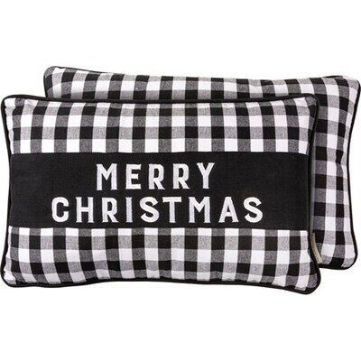 Primitives By Kathy - Merry Christmas Pillow - Black & White Check