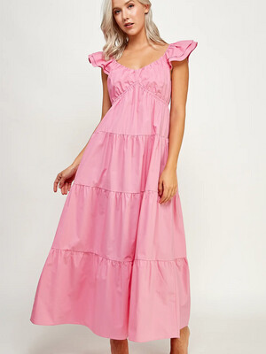 Ellison TD-9537-6 Pink Tiered Maxi Dress