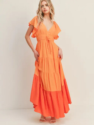 color block tiered maxi dress LD45900
