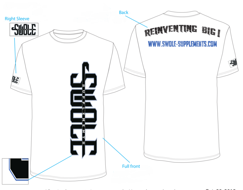 SWOLE SUPPLEMENTS - 100% COTTON OCTANE SERIES SHIRT (WHITE WITH BLACK & BLUE PRINT)