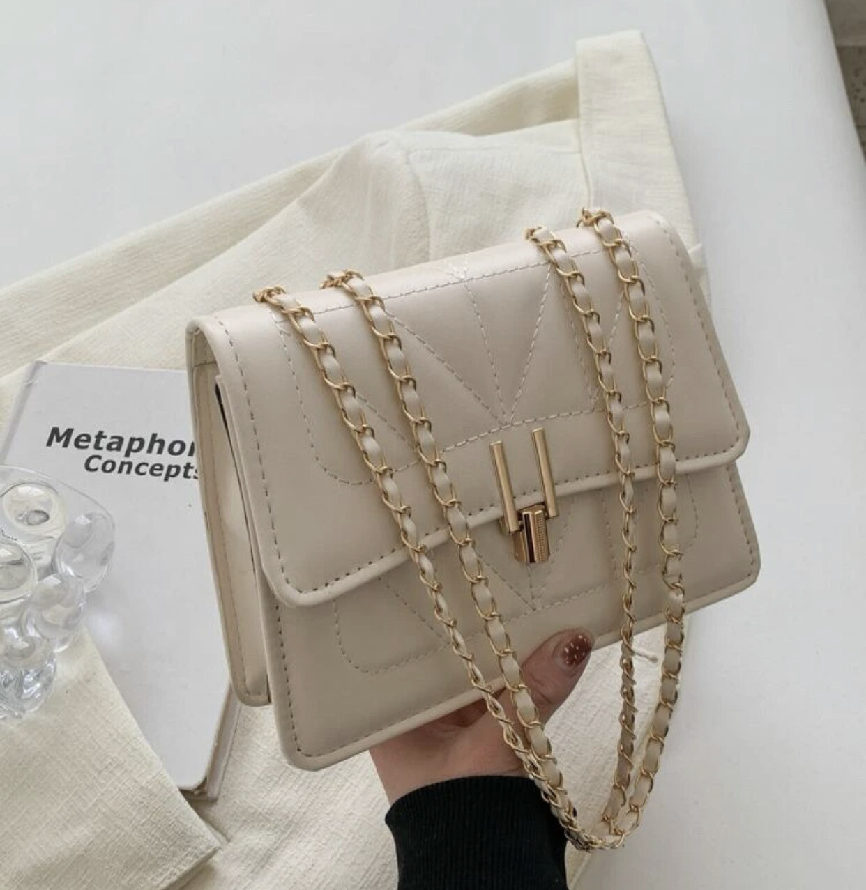 Flap Chain Handbag White