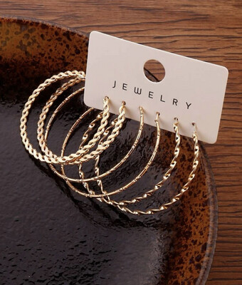 3 Pairs Gold Colour Earrings