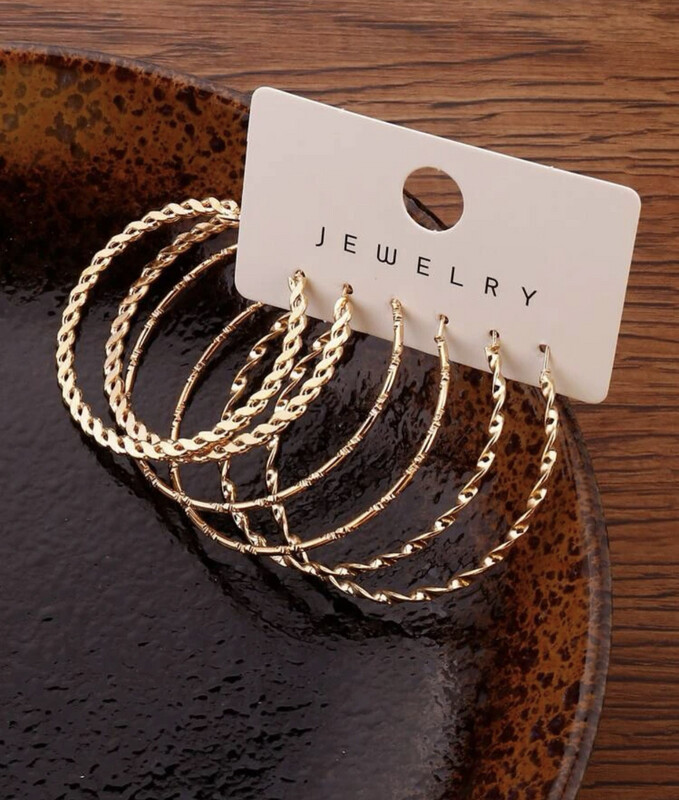 3 Pairs Gold Colour Earrings