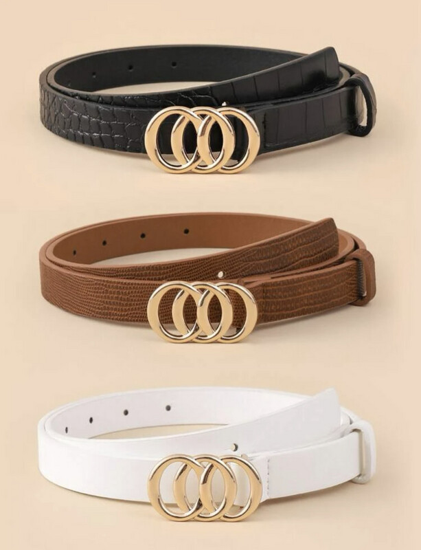 3pcs Crocodile Embossed Round Buckle Belt