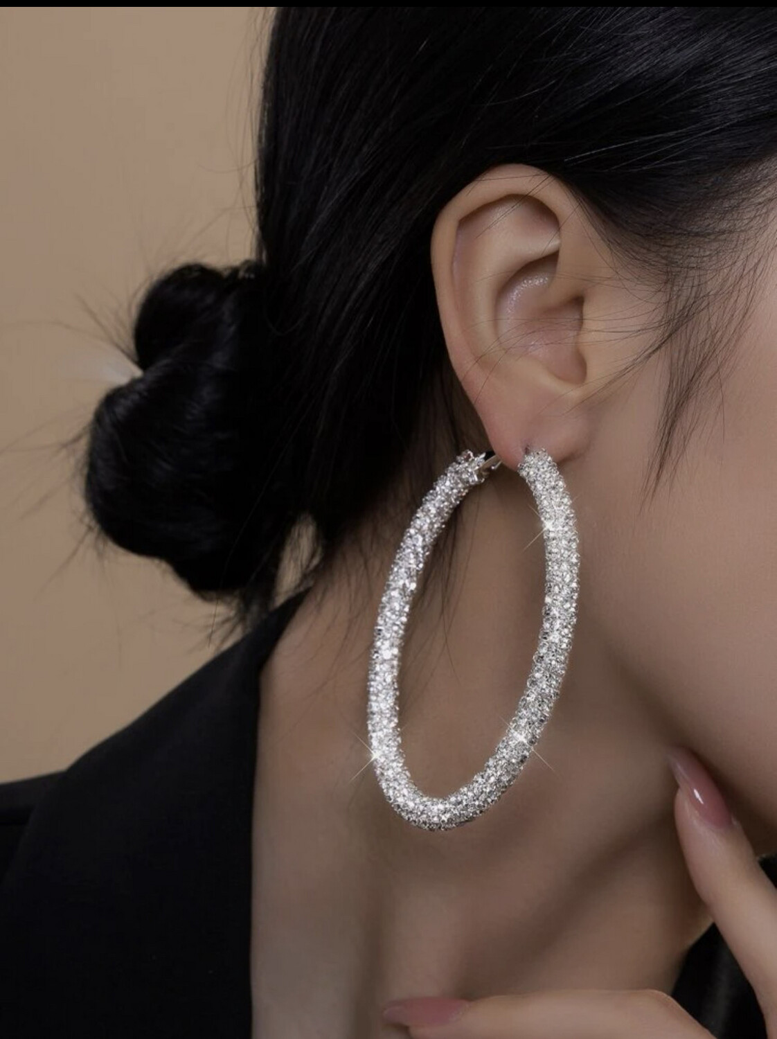 Rhinestone Decor Hoop Earrings