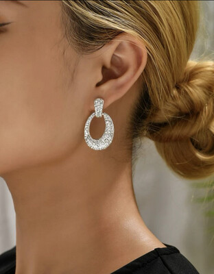 Rhinestone Oval Drop Earrings